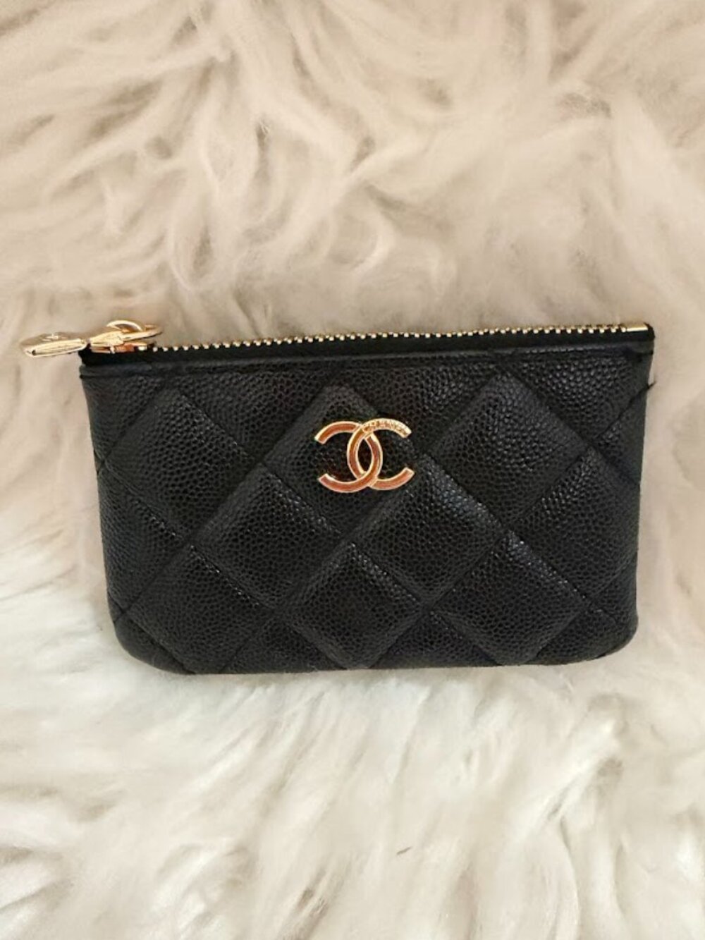 Black Quilted Mini Key Pouch Coin Purse Gold Tone Hardware New